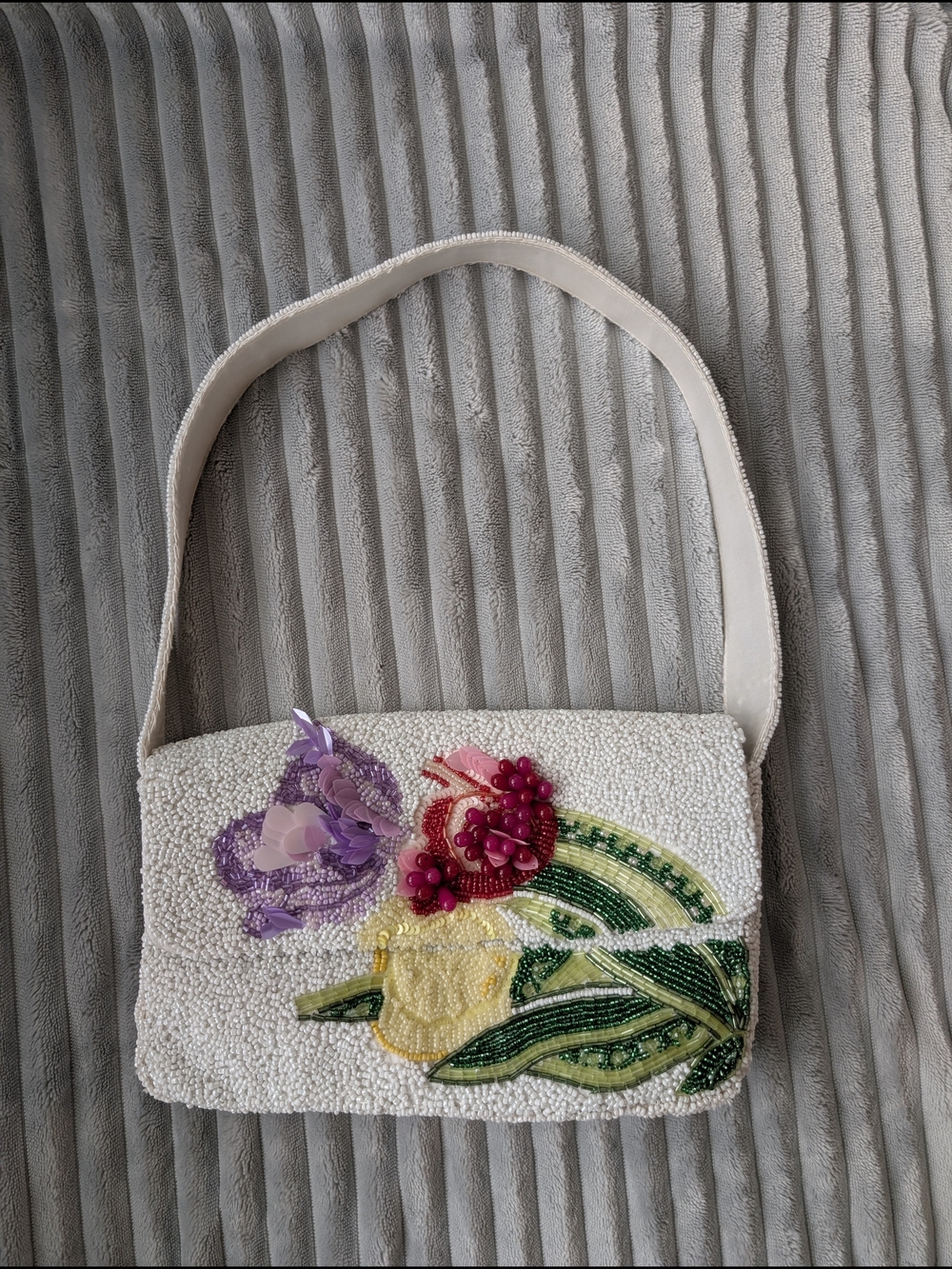 Anthropologie Beaded White Floral Applique Shoulder Bag